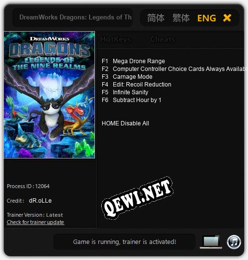 Трейнер для DreamWorks Dragons: Legends of The Nine Realms [v1.0.2]