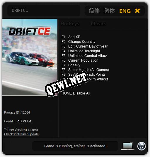 Трейнер для DRIFTCE [v1.0.8]