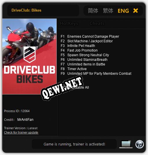 Трейнер для DriveClub: Bikes [v1.0.6]