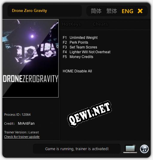 Трейнер для Drone Zero Gravity [v1.0.8]