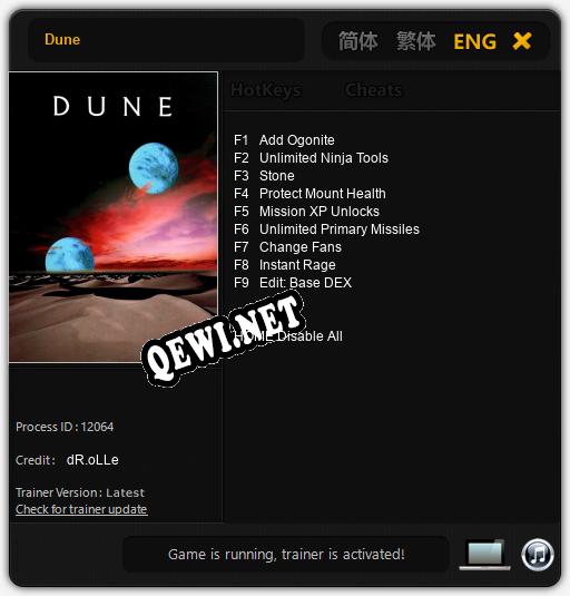 Трейнер для Dune [v1.0.9]