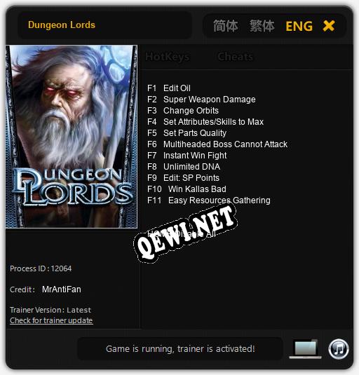 Трейнер для Dungeon Lords [v1.0.1]