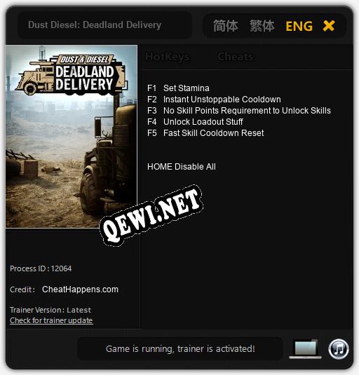 Трейнер для Dust Diesel: Deadland Delivery [v1.0.3]