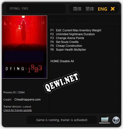 DYING: 1983: Читы, Трейнер +6 [CheatHappens.com]