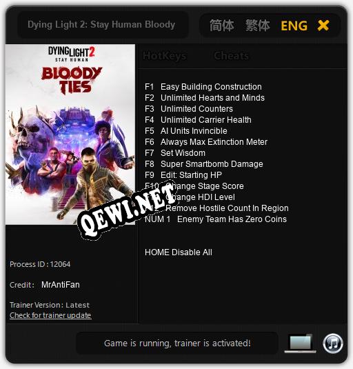 Dying Light 2: Stay Human Bloody Ties: ТРЕЙНЕР И ЧИТЫ (V1.0.78)