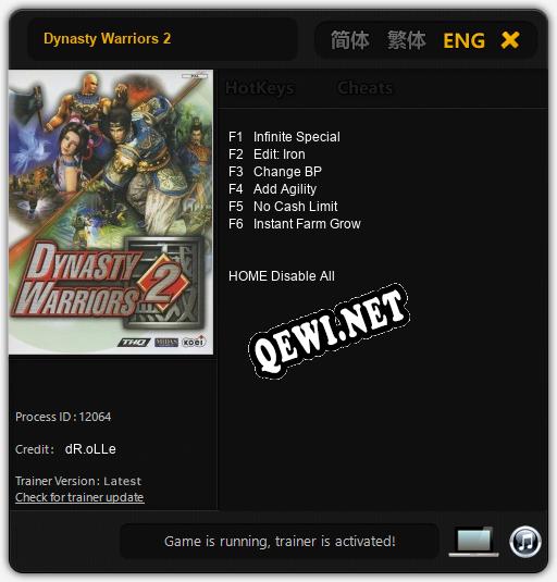 Трейнер для Dynasty Warriors 2 [v1.0.3]