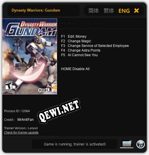 Dynasty Warriors: Gundam: ТРЕЙНЕР И ЧИТЫ (V1.0.89)