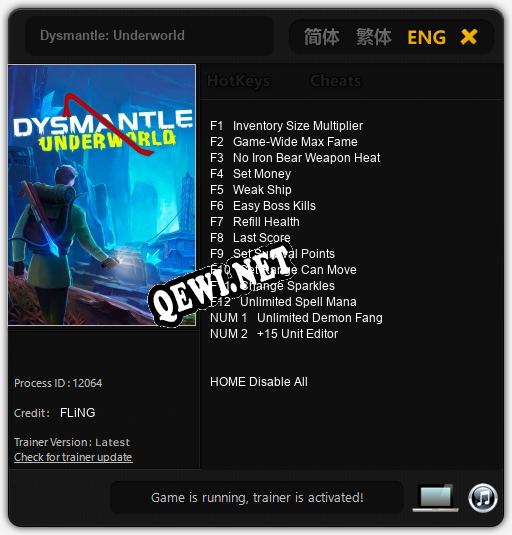 Трейнер для Dysmantle: Underworld [v1.0.6]