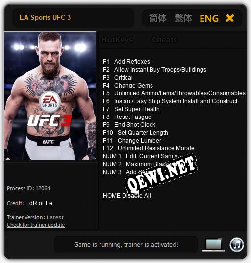 EA Sports UFC 3: ТРЕЙНЕР И ЧИТЫ (V1.0.72)