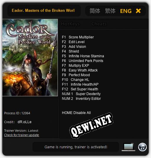 Трейнер для Eador. Masters of the Broken World [v1.0.5]