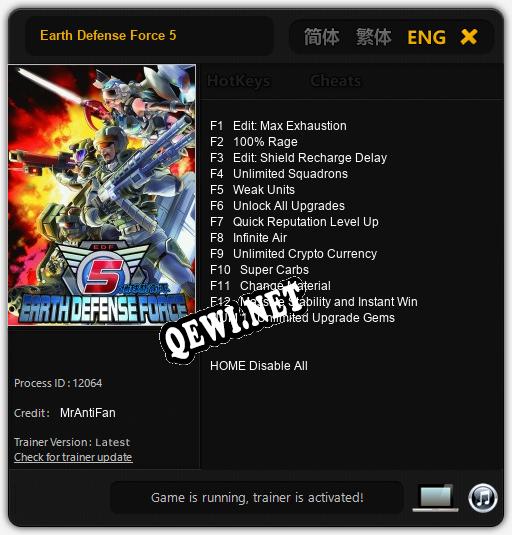 Трейнер для Earth Defense Force 5 [v1.0.2]