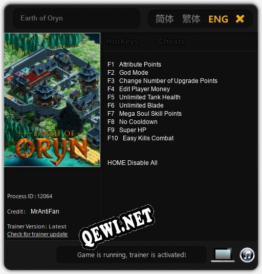 Трейнер для Earth of Oryn [v1.0.9]