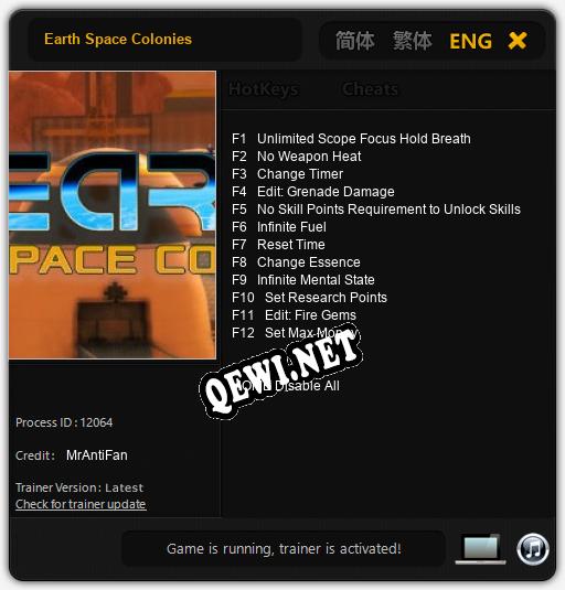 Трейнер для Earth Space Colonies [v1.0.3]