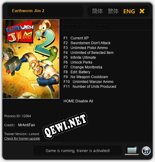 Earthworm Jim 2: ТРЕЙНЕР И ЧИТЫ (V1.0.88)