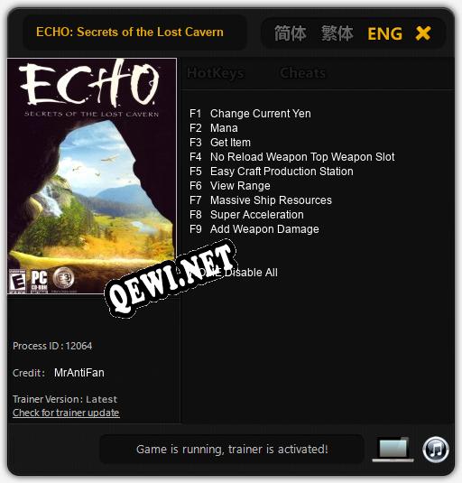 ECHO: Secrets of the Lost Cavern: ТРЕЙНЕР И ЧИТЫ (V1.0.56)