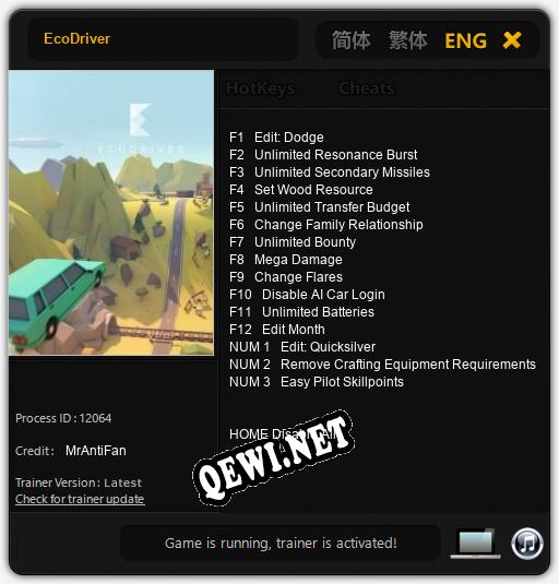 EcoDriver: Трейнер +15 [v1.2]