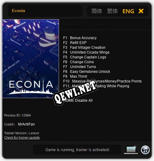 Econia: Читы, Трейнер +11 [MrAntiFan]