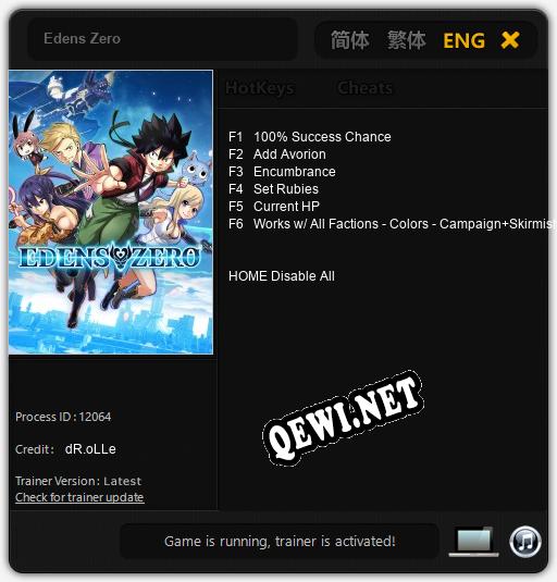 Трейнер для Edens Zero [v1.0.2]