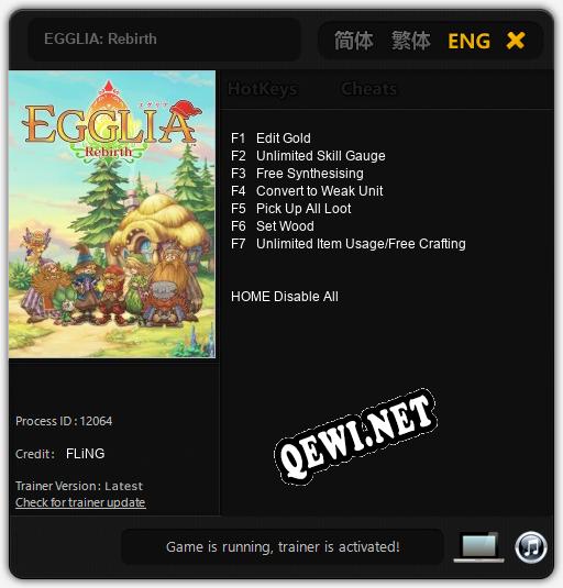 Трейнер для EGGLIA: Rebirth [v1.0.6]