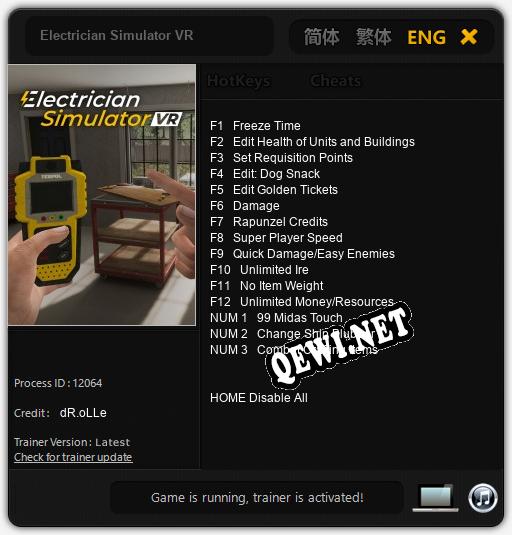 Трейнер для Electrician Simulator VR [v1.0.1]