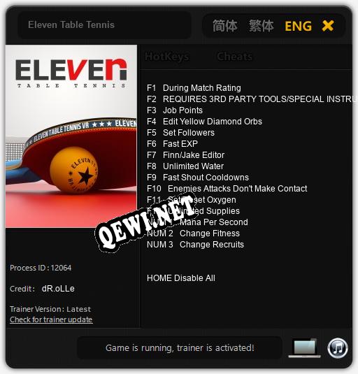 Eleven Table Tennis: Читы, Трейнер +15 [dR.oLLe]