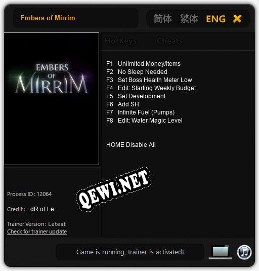 Трейнер для Embers of Mirrim [v1.0.2]