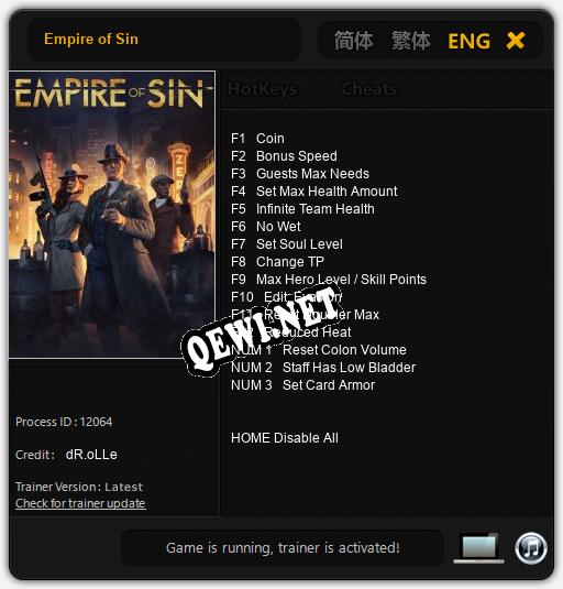 Empire of Sin: ТРЕЙНЕР И ЧИТЫ (V1.0.41)