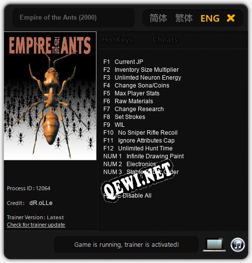 Трейнер для Empire of the Ants (2000) [v1.0.7]