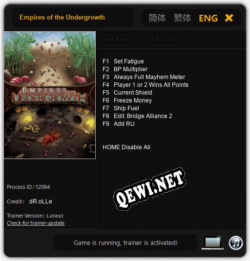 Empires of the Undergrowth: ТРЕЙНЕР И ЧИТЫ (V1.0.64)