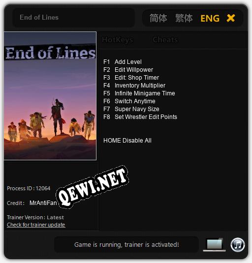 End of Lines: Трейнер +8 [v1.2]