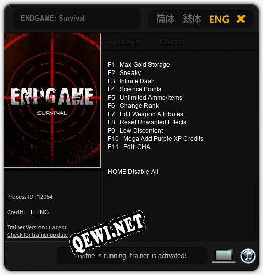 Трейнер для ENDGAME: Survival [v1.0.5]
