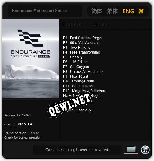 Трейнер для Endurance Motorsport Series [v1.0.5]