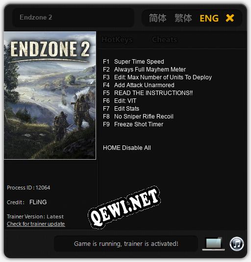 Endzone 2: Трейнер +9 [v1.5]