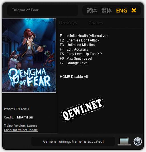 Enigma of Fear: ТРЕЙНЕР И ЧИТЫ (V1.0.76)