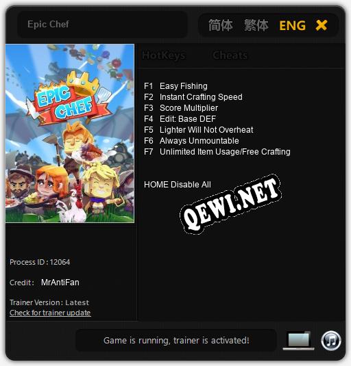 Трейнер для Epic Chef [v1.0.7]