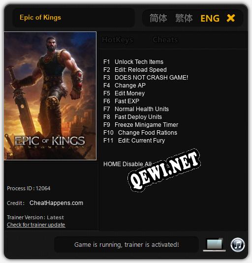Epic of Kings: Читы, Трейнер +11 [CheatHappens.com]