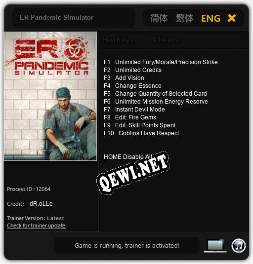 ER Pandemic Simulator: Трейнер +10 [v1.3]