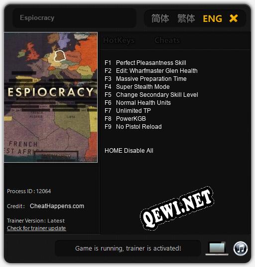 Трейнер для Espiocracy [v1.0.3]