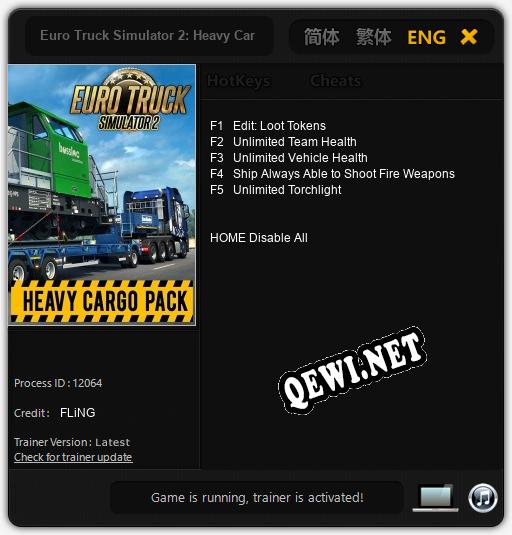 Трейнер для Euro Truck Simulator 2: Heavy Cargo Pack [v1.0.8]