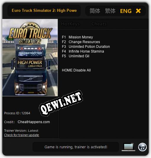 Трейнер для Euro Truck Simulator 2: High Power Cargo [v1.0.4]