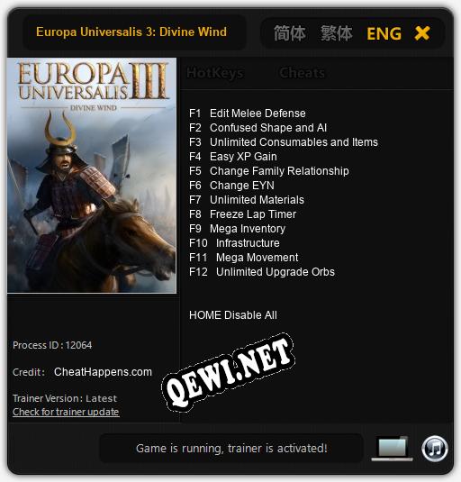 Europa Universalis 3: Divine Wind: Читы, Трейнер +12 [CheatHappens.com]