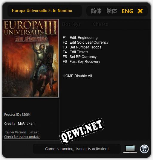Europa Universalis 3: In Nomine: ТРЕЙНЕР И ЧИТЫ (V1.0.72)