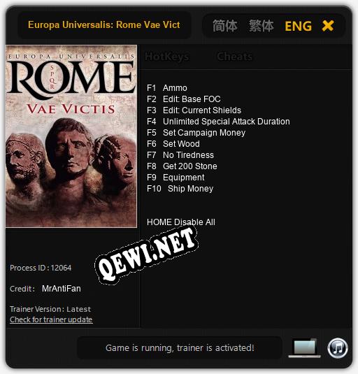 Europa Universalis: Rome Vae Victis: Трейнер +10 [v1.5]