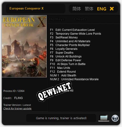 European Conqueror X: Читы, Трейнер +13 [MrAntiFan]