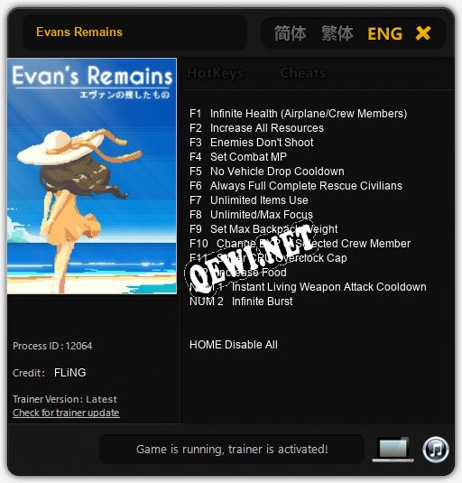 Evans Remains: Трейнер +14 [v1.3]