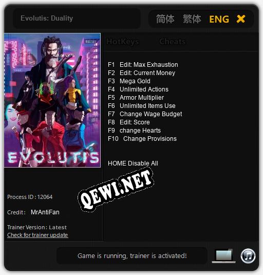 Трейнер для Evolutis: Duality [v1.0.7]