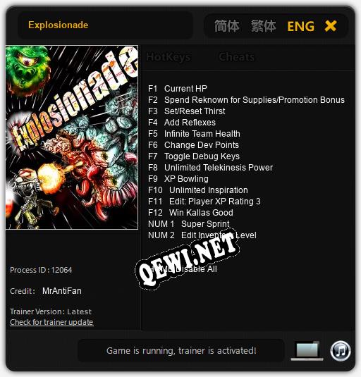 Explosionade: ТРЕЙНЕР И ЧИТЫ (V1.0.10)