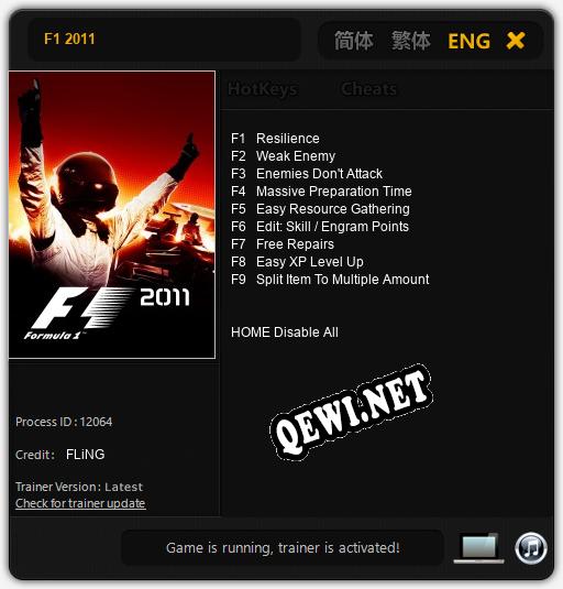 F1 2011: Читы, Трейнер +9 [FLiNG]