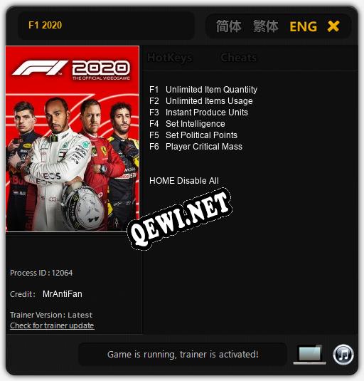 F1 2020: Читы, Трейнер +6 [MrAntiFan]