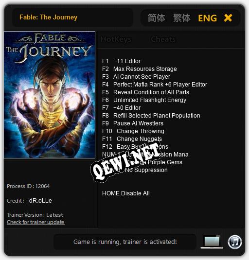 Трейнер для Fable: The Journey [v1.0.3]